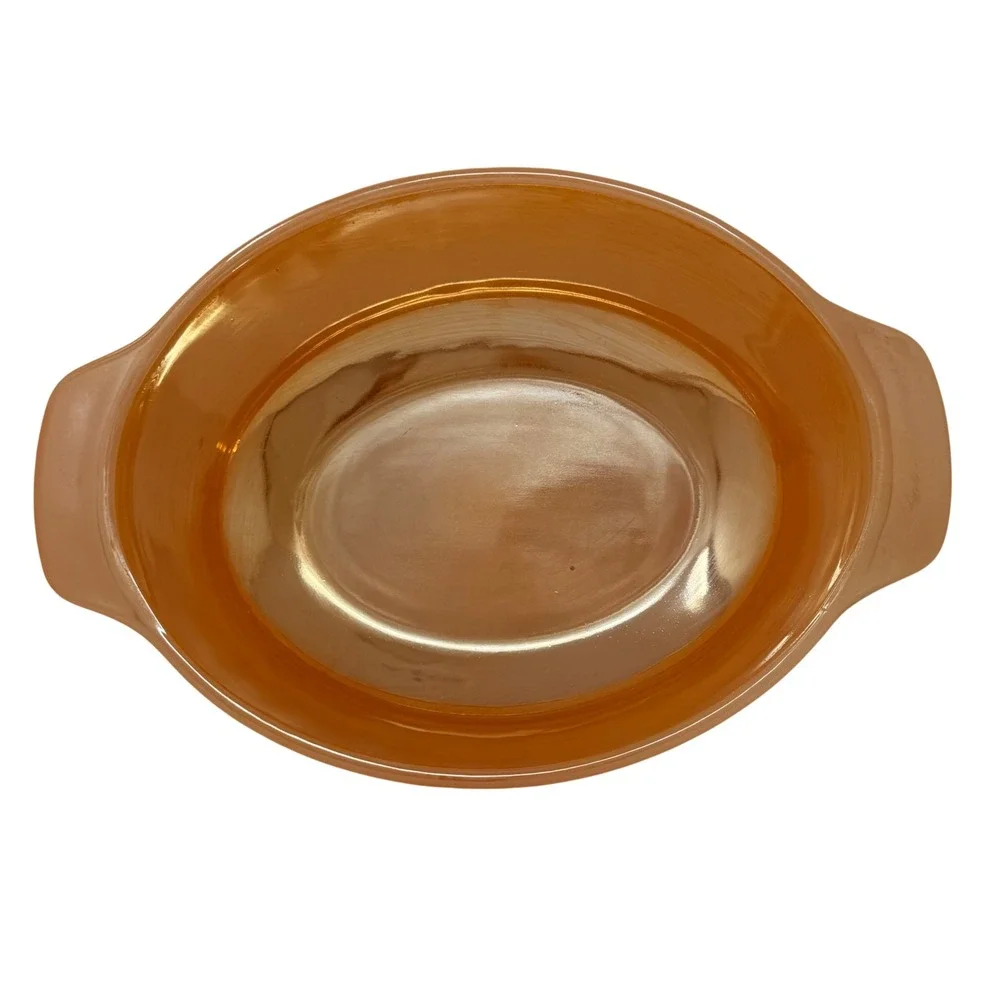 Vintage Fire King Peach Luster Oval Au Gratin Casserole Dish‎ Anchor Hocking